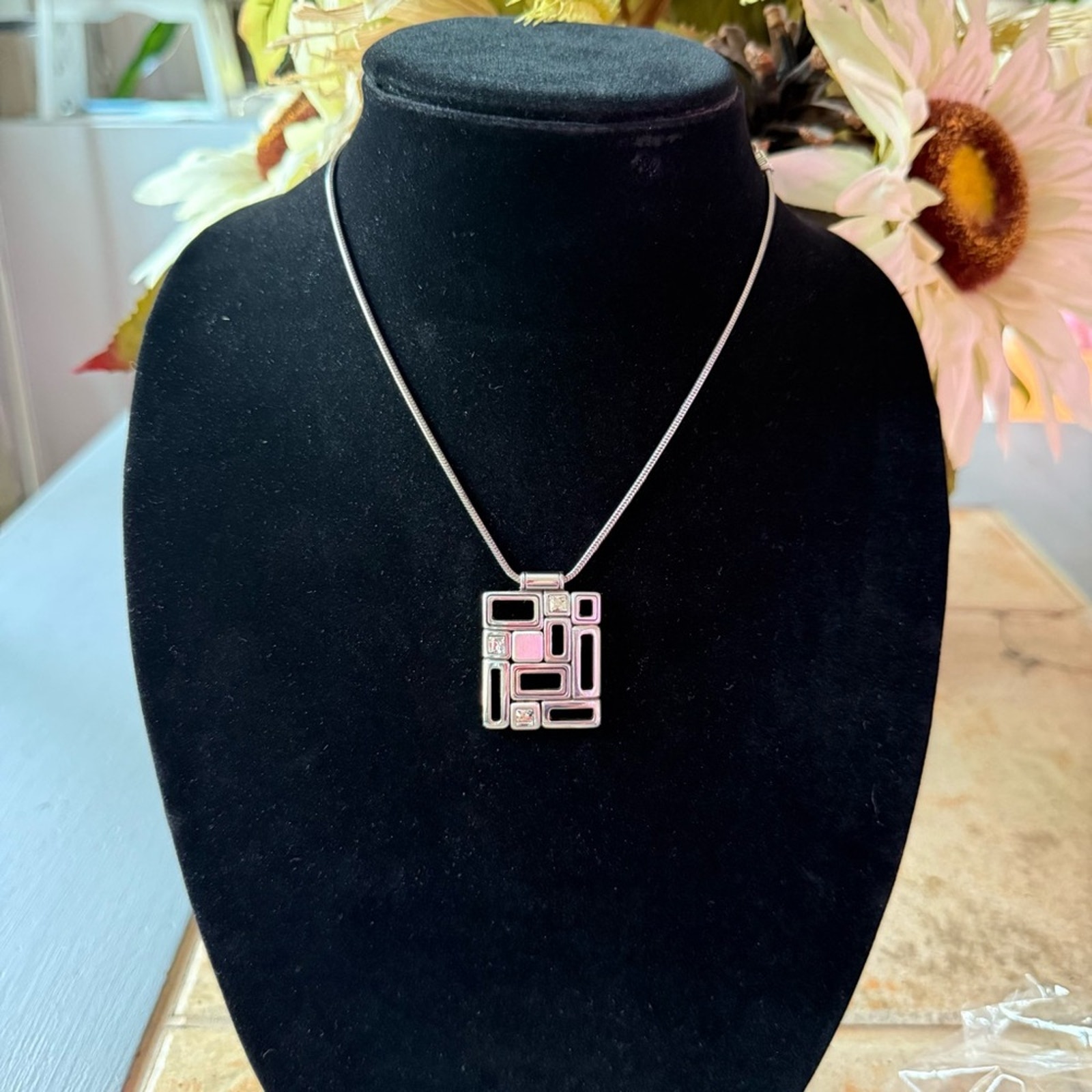 Brighton Time Square Silver Tone Pendant Necklace New